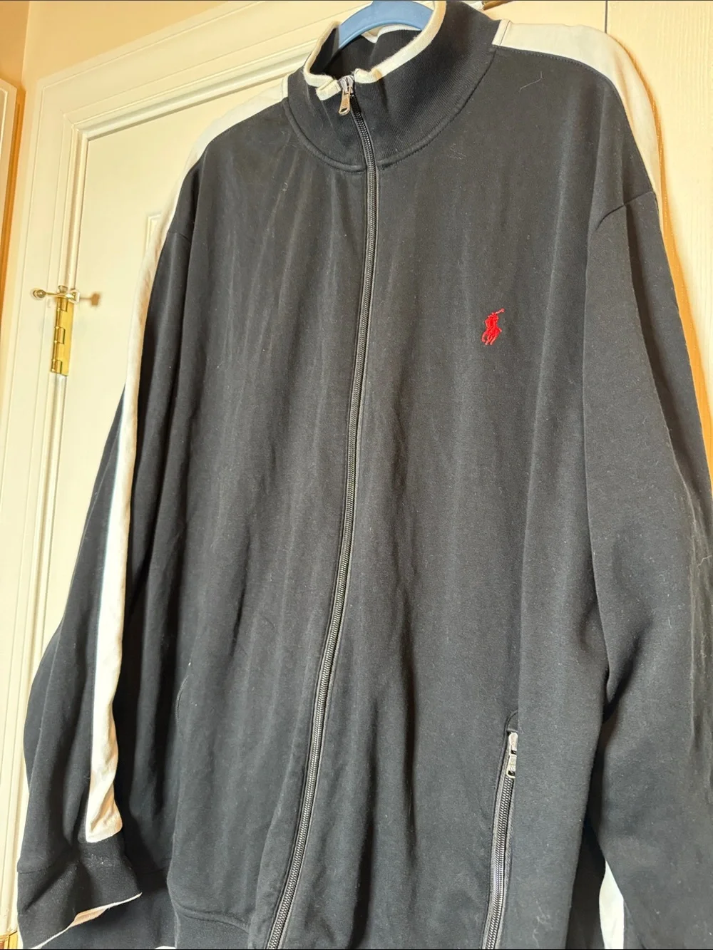 Polo Ralph Lauren Men’s Double-Knit Track Jacket Black White Red Pony 2XLT